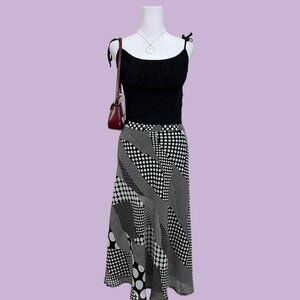 y2k black polka dot quirky downtown it girl midi skirt
